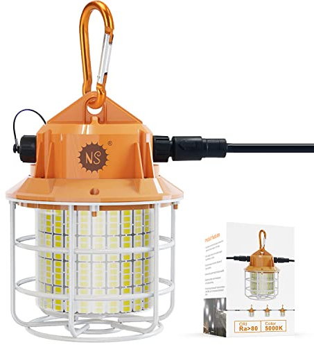 NS 60W Led Temporary Work Light 8700LM Construction Jobsite Lights 5000K Daylight White Portable Linkable Hanging Work Lights for Outdoor Indoor Garage Shop High Bay Warehouse Lighting