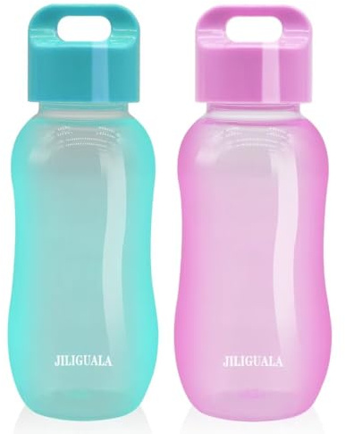 JILIGUALA - Borracce in plastica da caffè da viaggio o per sport, bottiglia per acqua, latte, caffè, tè, succhi di frutta, 350 ml (12 oz), confezione da 2, colore: blu e viola