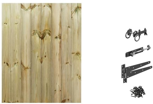Bespoke Custom Made To Measure UPTO HEIGHT: 4ft (120cm High) Tongue & Groove Fully Framed Flat Top Pathway Garden Pedestrian Gate [Width Between 75CM to 90CM With Ring Latch Hinge Pack