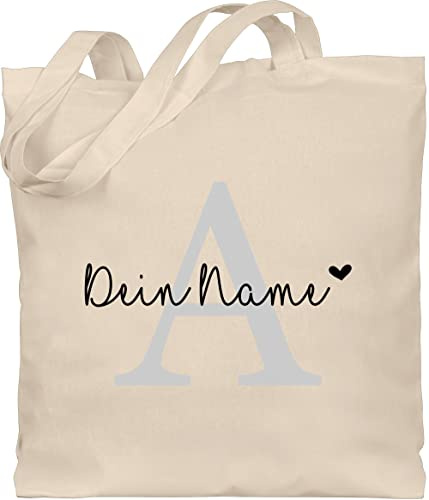 Geschenk mit Namen personalisiert by Shirtracer - Baumwolltasche - Initialen - Buchstabe Name anpassbar Herzchen I Geschenk Anfangsbuchstabe mit Name