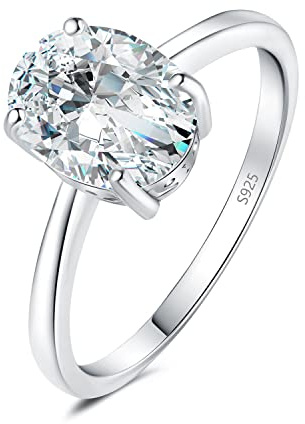 JewelryPalace 2ct Classique Cubic Zirconia Bague Ovale Solitaire Pierre Argent Massif 925 Femme, Diamant Simulé Bague Argent Fiançailles Mariage Promise Alliance, Ensemble Parure Bijoux Femme Mariee