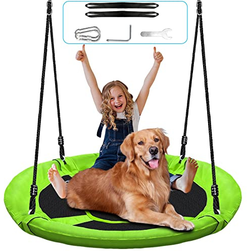 40 Saucer Tree Swing for Kids - 500Lb Weight Capacity, Waterproof Platform Swing Seat with Adjustable Ropes for Kids Playground Outdoor Activity Backyard Fun