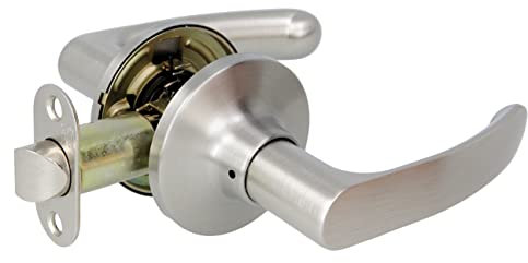 Amig - Set di maniglie con serratura a chiave esterna per porte, ideale per hotel, design elegante e semplice, acciaio, cromato opaco, scrocco di ingresso da 60/70 mm.