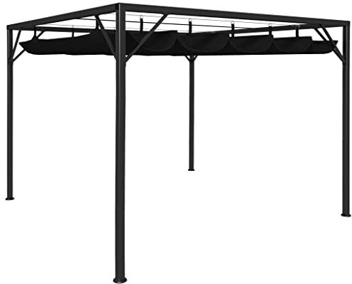 Tidyard Gartenpavillon mit ausziehbarem Dach Pavillon Gartenzelt Partyzelt Terrassenpavillon Bierzelt Gartenlaube für Garten, Hof, UV- und Wasserbeständig, 3×3 m Anthrazit