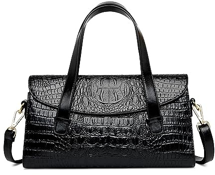 DIRRONA Damen Retro Umhängetasche Mode Krokodilmuster Henkeltasche Handtasche Täglich Casual Reisen Messenger Umhängetaschen Dating Arbeiten Party Pu Leder Elegant Umhängetaschen Schwarz