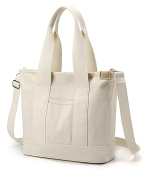 CORIOS Damen Canvas Umhängetasche Große Handtasche Casual Tragetasche Henkeltaschen mit Mehreren Taschen Leichtgewicht Schultertasche Multifunktionale Tote Beutel Weiß