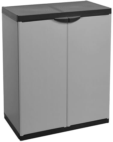 VIRSUS Armadio Basso a 2 Ante di Colore Grigio 7815, Misura 68x39,5x85 cm, Mobile con 2 Ripiani e 2 Maniglie Lucchettabili, Montaggio Senza Viti, per Garage, Magazzino, Portata Max 25 kg