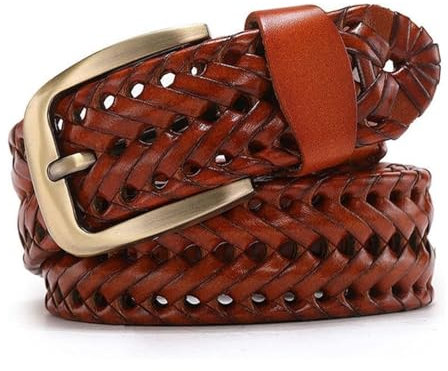 TANIDA Geflochtene gewebte Gürtel, Herren-Ledergürtel, goldene Dornschließe, geflochtener Gurtband-Lochgürtel, Vintage-Casual-Jeans-Arbeitskleid-Gürtel (Color : Orange, Size : 100)