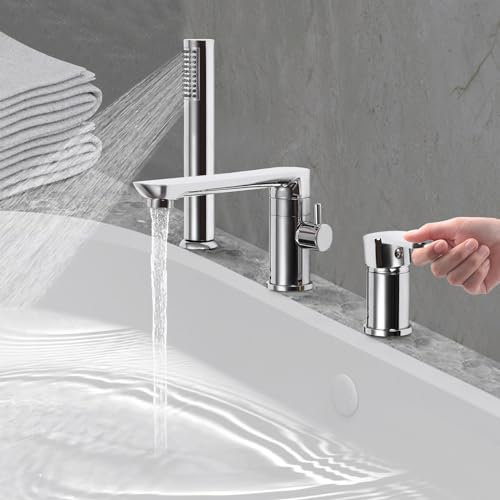 Rubinetto per Vasca con Doccetta a 3 Modalità, Miscelatore per Vasca da Bagno 3 Fori