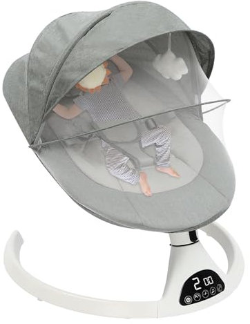 BAOCHADA Babywiege Babybett Automatischer Babyschaukelstuhl, Schaukelstuhl 5 Gang Amplituden, Fernsteuerung&Timing Funktion, Babywippe mit 12 Liedern, Bluetooth&USB Verbindungsfunktionen(Grün)