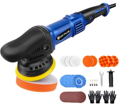 Rotary Car Polisher Buffer Electric Polishing Machine Detailing Sander Pad Kit, 6 Speed, with 13pcs 5-Inch Polishing Pads and 12 Sandpapers