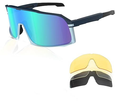 Generic Schnelle Brille,Sport Sonnenbrille Herren-Damen,Fahrradbrille, mit 4 wechselgläser,TR90 Rahmen,Geeignet für sportbrille,radbrille,Rennrad brille