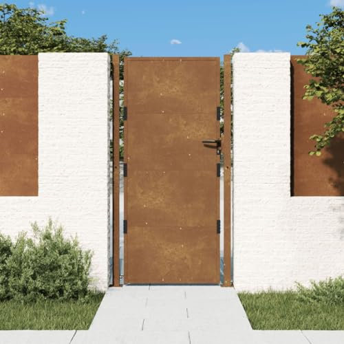 Mengtu Gartentor Metalltor Gartentür Zauntor Zauntür Gartenpforte Hoftor Einzeltor Doppeltor Tor Garten Zaun Pforte 105x205 cm Cortenstahl Garten Möbel