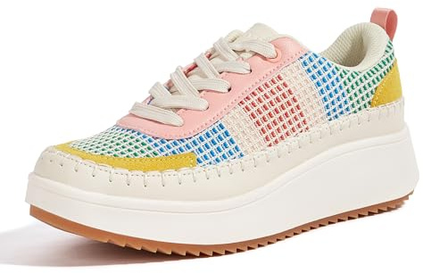 LUCKY STEP Baskets Tendance pour Femme - Chunky décontractées - Chaussures de Marche tressées rétro Scintillantes