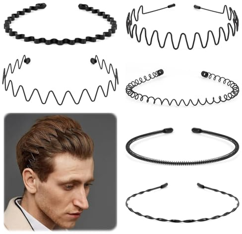 6PCS Welle Metall Stirnband, Metall Haarreifen Unisex, Spring Wave Haarband, Haarreif Männer, Rutschfestes Elastisches Haarreifen, Mehrere Stile,für Sport Fitness,Tägliches Make-up