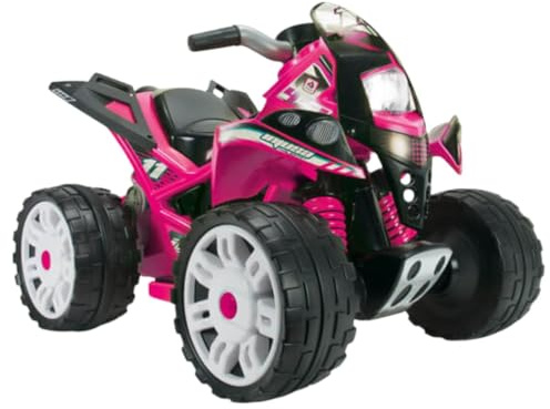 Elfyrhjuling Barn 12V – The Beast Rosa 2–4 år – Mini-ATV med Back, Elbroms & Pedal – Stabil & Rolig – INJUSA