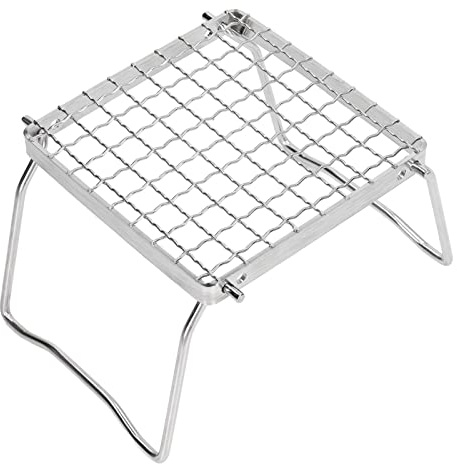 Fire Pit Cooking Grate Stainless Steel Camping GrillFolding Stainless Steel Grill, Portable Camping Grill Silver Mini Folding Rack Barbecue Tools