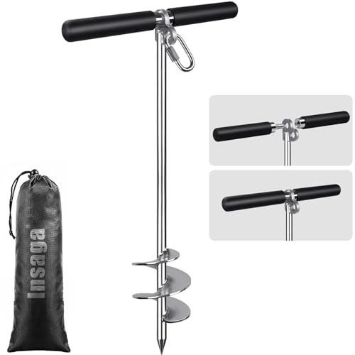 Insaga Boat Anchor & Sand Anchor with Bag - 304 Stainless Steel 66cm Screw-In Spiral Design in Shallow Water, Ideal for Small to Medium Boats, Canoes, Kayaks and SUPs