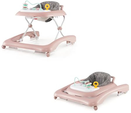 LIFEZEAL Faltbarer Lauflernhilfe Baby, Lauflernwagen mit Rädern & Traktionsgriff, Sitz mit 3 verstellbaren Höhen, Babywalker zum Spazierengehen für Kinder ab 6 Monaten (Rosa)