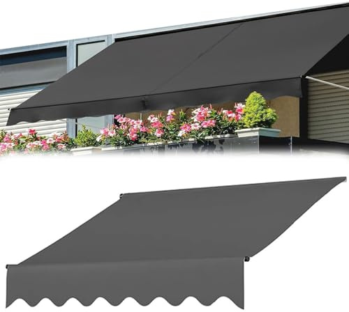 Garden Patio Awning Canopy Replacement Fabric Outdoor Anti-UV Waterproof Awning Top Cover, Multi-Stripe, 200cm 250cm 300cm 350cm 400cm(Black,250cm)