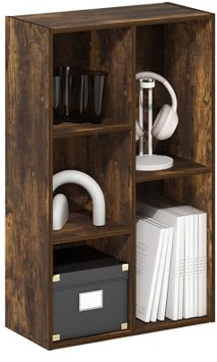 Furinno LUDER Book Shelf, 5-Cube Bookshelf, Bookcase with Open Shelf, Tool Free Assembly, 9.4 x 19.7 x 31.5, for Living Room, Bedroom, Home Office, Amber PINE