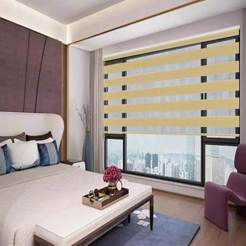 Verdunkelungsrollo Klemmfix 35 x 340 cm Hitzeschutz Energiesparend Seitenzugrollo Doppelrollo Thermorollo Inkl. Montagematerial für Schlafzimmer Küche, Sandgelb