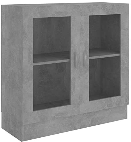Vitrine Schrank, Bücherregal mit Glastüren, freistehender Vitrine, Aufbewahrungsschrank für Wohnzimmer, Büro, Sideboard mit Regal, Betongrau, 82,5 x 30,5 x 80 cm, Holzwerkstoff