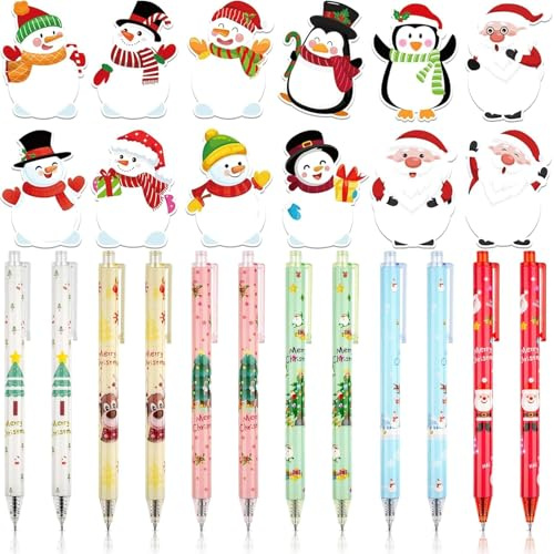 ZABARE 12x Gelschreiber Weihnachten,12x Haftnotizen Klebezettel,Weihnachts Kugelschreiber 0.5mm Schwarz Gelstifte Druckkugelschreiber Kleine Weihnachts Geschenke