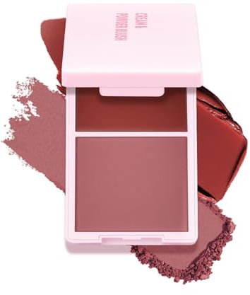 Palette di fard in polvere, 2 tonalità di fard con crema e polvere pressata opaca, palette di fard rosa caramella e pesca ad alta pigmentazione