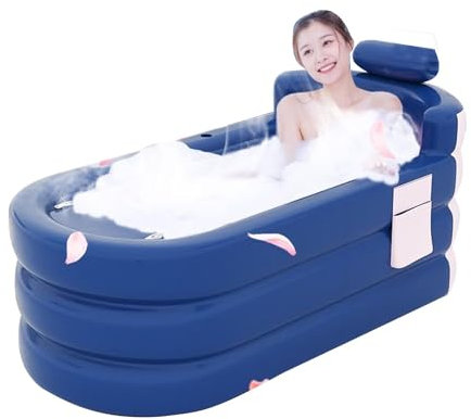 Inflatable Tub, Foldable Hot Water Bath Tub, Freestanding Blow Up Bathtub with Portable Feature for Adult SPA with Headrest Lumbar Support Side Storage Pocket