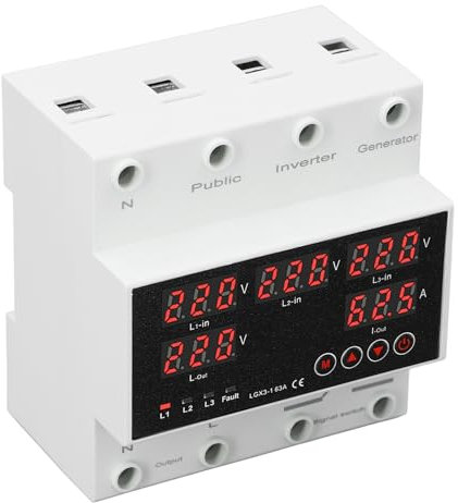 Interruptor de de Generador Trifásico, Interruptor de Transferencia Automática de 4 Cables con Pantalla LED para Inversor, Protección contra Sobretensión y Sobrecorriente (AC220V)