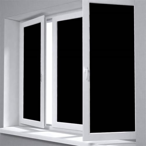 Sandyseptember Película opaca de privacidad para ventana, película de oscurecimiento total negro mate opaca textura mate electrostática sin pegamento (30 cm x 2 m)