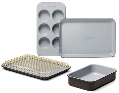 Caraway Mini Bakeware Set – Naturally Non-Stick, Non-Toxic Ceramic Coating – Compact Baking Pans Set for Small Kitchens & Ovens – Includes Baking Sheets, Muffin Pan, Cooling Rack & Storage - Black