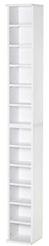 HOMCOM Set 2 Pezzi Scaffali a Colonna Porta CD e DVD a 12 Ripiani Regolabili per 204 CD, Mobile Libreria Alto Salvaspazio in Legno per Camera, Soggiorno e Ufficio, 21x22.5x88.5 cm, Bianco