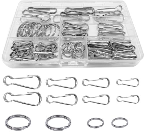 WeqeYent 90 Stück 28/32/40/50 mm Edelstahl Fahnenmast-Clips, Metall-Lanyard-Schnappfeder-Clips Haken mit rundem Schlüsselring für geführte Flaggen, Lanyards, Banner, Schlüsselanhänger, Befestigung von