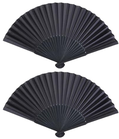 2 Pcs Black Folding Hand Fan, Fabric Handheld Fans for Dancing, Cosplay, Wedding Party, Birthday Gifts, Chinese Spanish Foldable Hand Fans for Women, Home Decorations, Elegant Hand Fan Accessories