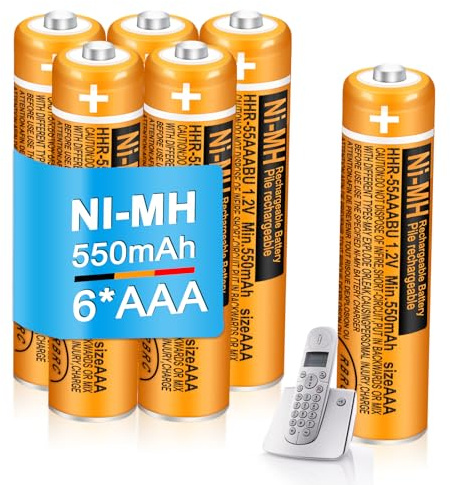 Lot de 6 piles rechargeables AAA Ni-MH 550 mAh 1,2 V pour téléphone sans fil