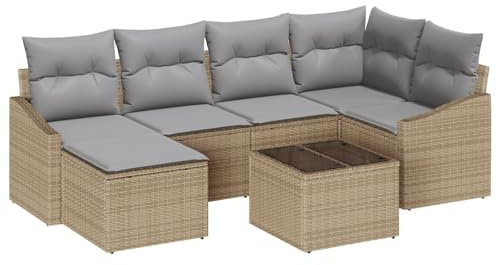 vidaXL Conjunto de sofá de jardín de 7 Piezas con Cojines Negros de ratán sintético, Resistente al Clima, Mueble Moderno de Exterior, Grupo de Asientos para el Patio, colección Modular para la Terra
