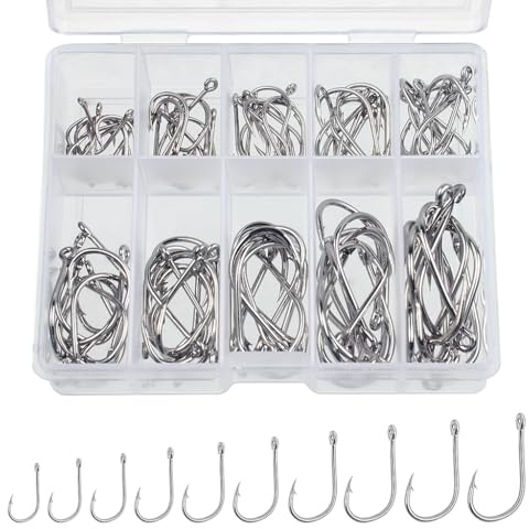 100Pcs Carbon Steel Barbed Circle Fishing Hooks Kit 10 Sizes (3#-12#) with Plastic Storage Box Fish Hooks for Saltwater and Freshwater Carp Bass Trout Fishing Accessories