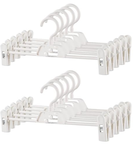 Hosenbügel Hosenspanner 10 Stück Kleiderbügel Kunststoff 34 cm, rutschfeste und Verstellbare Klammern, 360° Drehbarer Haken, Platzsparend (Weiß)