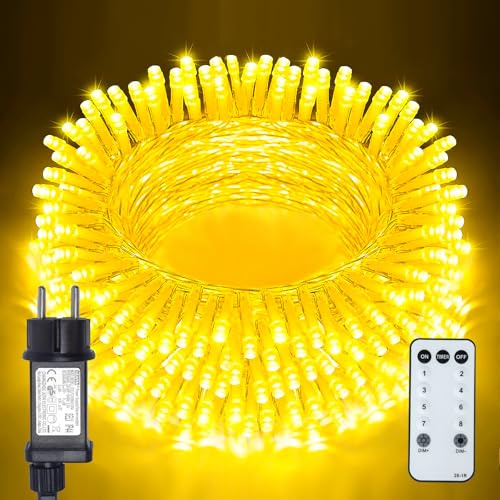 BIUDN 300LED Lichterkette Außen Innen Warmweiße,15M Lichterkette Outdoor Indoor Strom mit 8 Modi Timer Funktion 4 Helligkeitsstufen.Zur Dekoration für Schlafenzimmer, Wohnzimmer und Terrasse.
