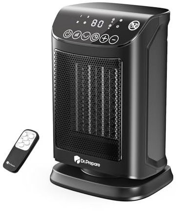 Dr.Prepare Termoventilatore Ceramico 1800W Basso Consumo con Termostato 5 Modalità [3 Calore + Ventilatore + ECO] Timer 12H Oscillazione 70° Protezioni di Sicurezza per Camera da Letto Ufficio