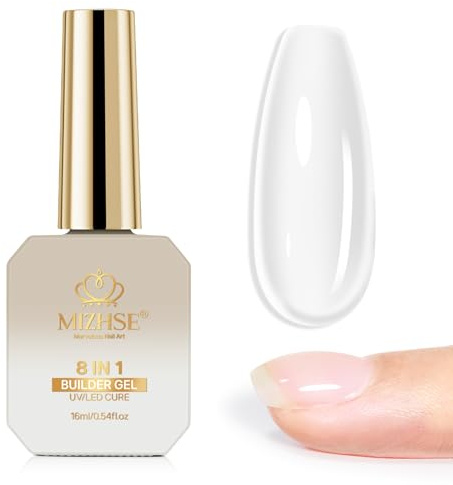 MIZHSE Builder Gel 8 en 1, Gel Construction Ongle UV pour Ongles Solides Base Coat Renforçante & Allongeante Colle pour Faux Ongles, Vernis à Ongles en Gels 16ML