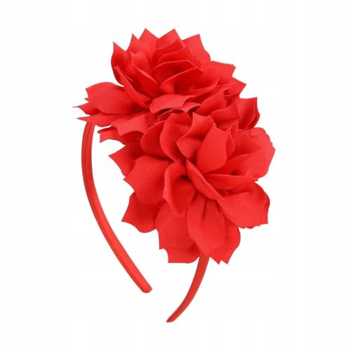 Eleganter Haarreif mit zwei großen Stoffblumen – Blumen-Haarband für Mädchen und Damen – festlich, stilvoll, vielseitig für Hochzeit, Taufe & Alltag (Rot, Normal)