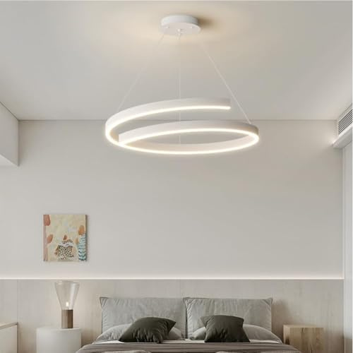 XIANHE LED Pendelleuchte 56W Moderne Esstisch Hängelampe Dimmbare mit Fernbedienung Pendellampe 50cm Esszimmerlampe Ring Hängeleuchte Höhenverstellbar für Wohnzimmer Esszimmer Küche Büro Lampe(White)