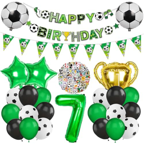 Palloncini 7 Compleanno Calcio, Decorazioni Compleanno 7 Anni, Palloncino Alluminio Calcio, Ballons Lattice Verde Nero, Ballons Trofeo, Happy Birthday Striscione, per Tema Sportivo Festa Bambini