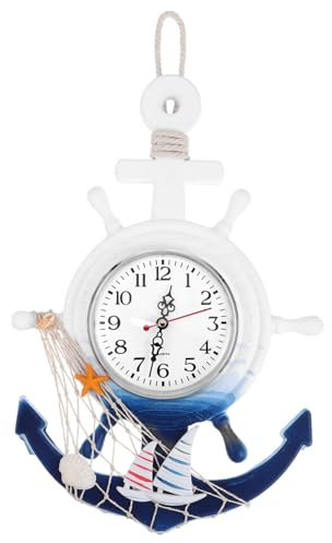 Ipetboom Reloj de Pared con y Timón de Barco Diseño para Salón y Dormitorio Superficie de Espejo Clara Materiales de Madera y Plástico Duraderos