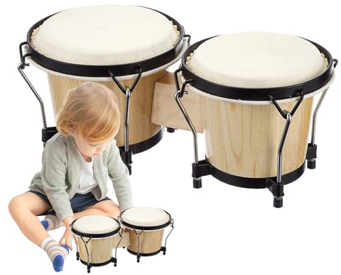 Bongos für Kinder Holz, Bongo Drum, Bildungspercussionsinstrument, 6 Zoll und 7 Anfänger Erwachsener von Kindern, Bildungspercussionsinstrumente