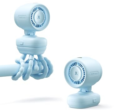 JISULIFE - Mini ventilador para cochecito, portátil, con clip, funciona con pilas, ventilador pequeño con luz nocturna, 5 velocidades, pantalla LED, soporte flexible extraíble, seguro para