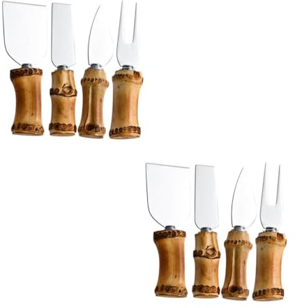 Cabilock 2 Ensembles Set de Couteaux à Fromage Inox et Manche Naturel Outils Multifonctions et Compacts pour Découpe et Service Facile à Nettoyer et Ranger Kit Professionnel